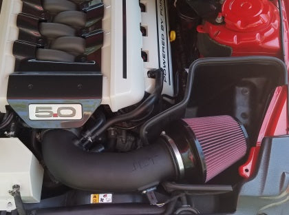 JLT 15-17 Ford Mustang GT Black Textured Cold Air Intake Kit w/Red Filter - Tune Req